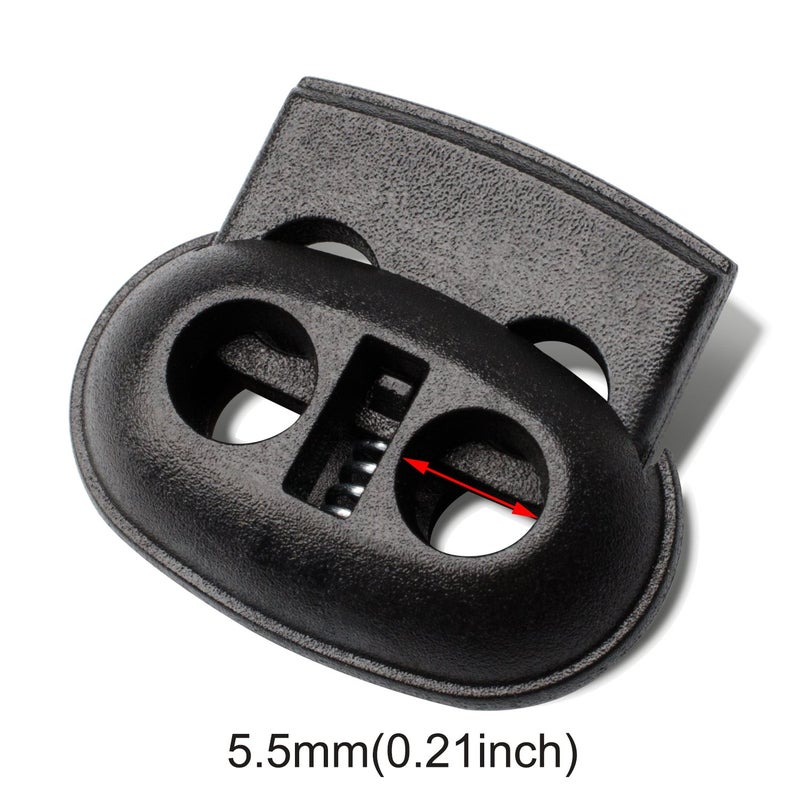 DYZD Plastic Cord Locks Spring Toggle Stopper Double Hole Cord Locks for Drawstring,Clothing, Shoelaces, Backpack, Lanyard(10PCS,Black) - Image 2